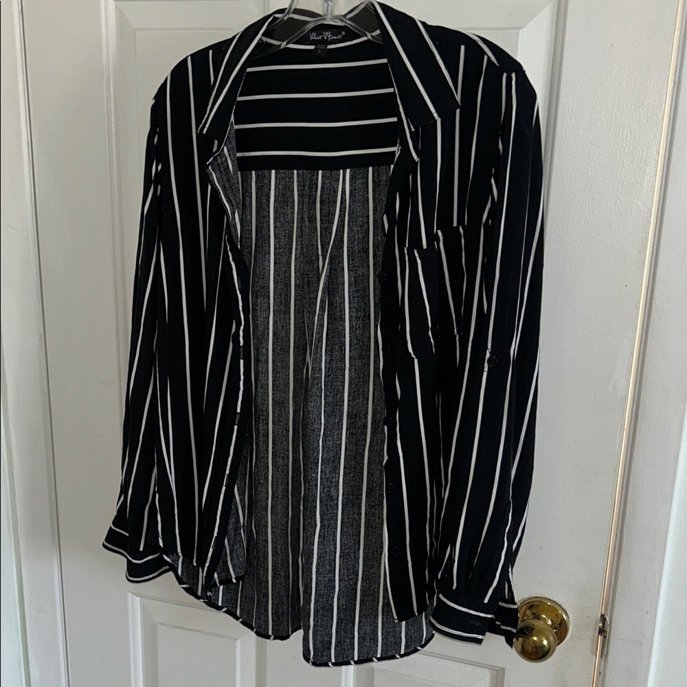 Velvet Heart Black and White Vertical Stripe Button-Down Shirt